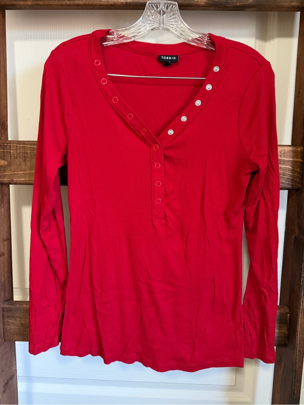 Torrid Red Long-Sleeve Snap Henley Top